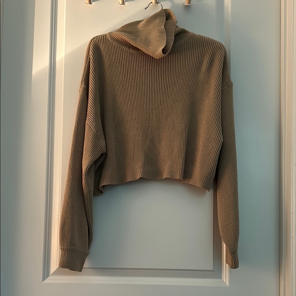 H&M Tan Cowl Neck Sweater with Ribbed Turtleneck